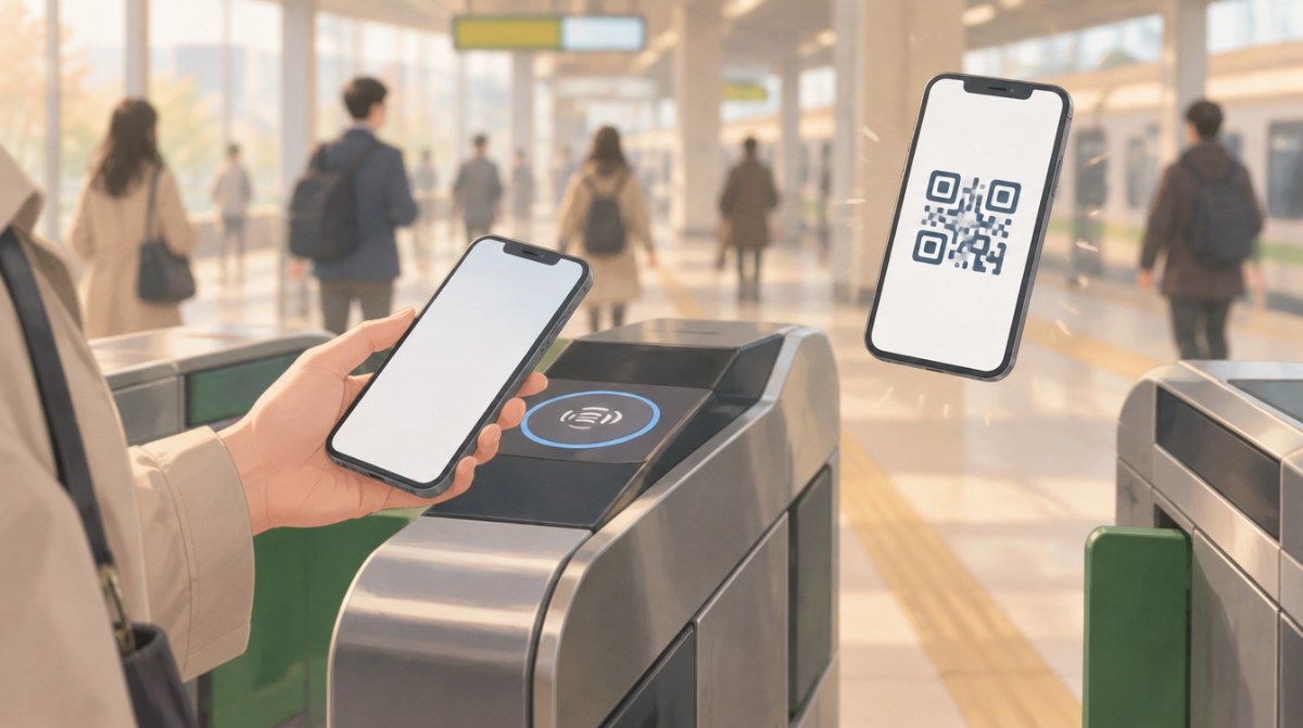 Suica 터치 결제와 새 코드결제 teppay를 표현한 AI 생성 이미지