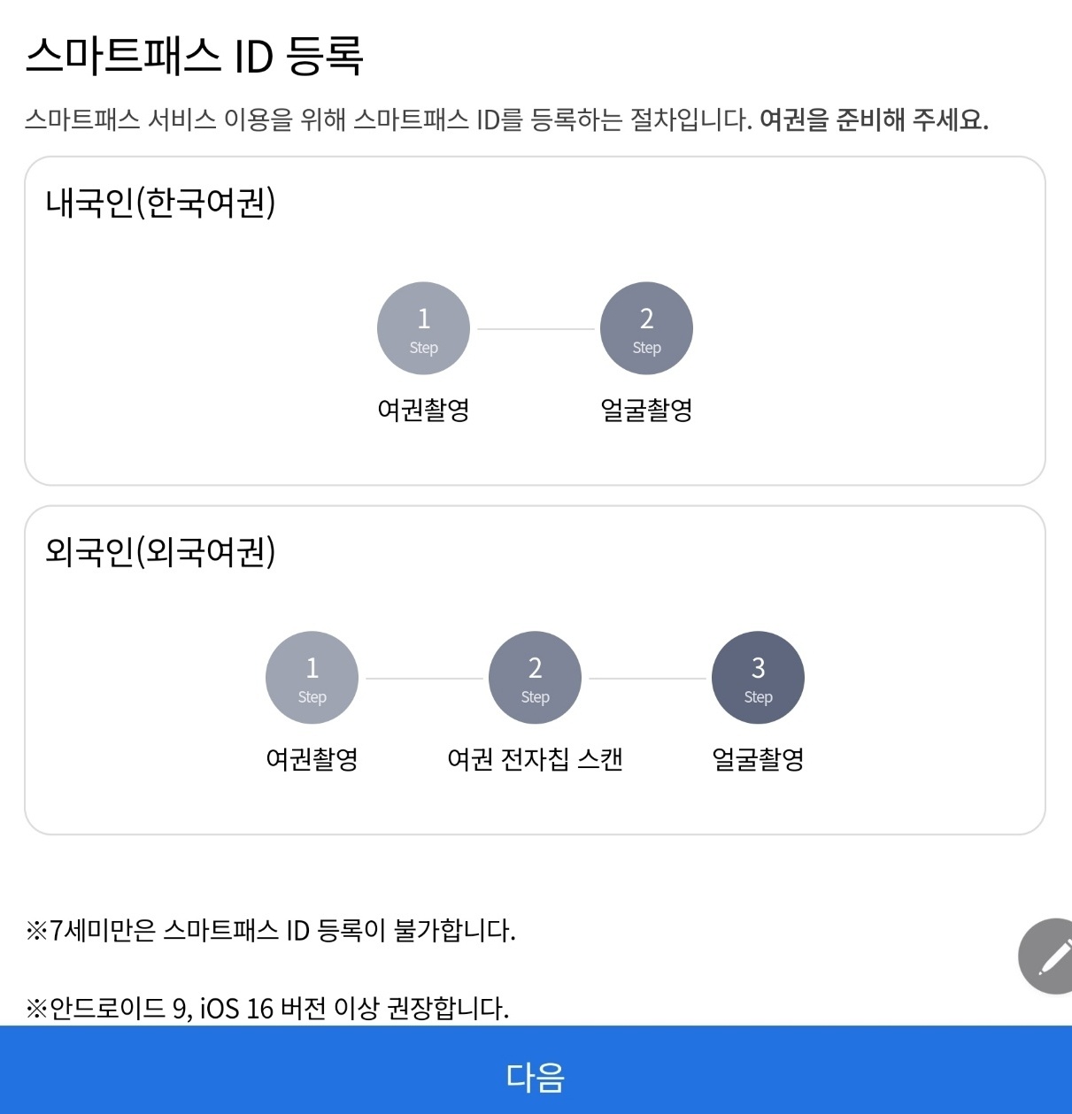 스마트패스 앱에서 여권 정보 등록하기 이미지