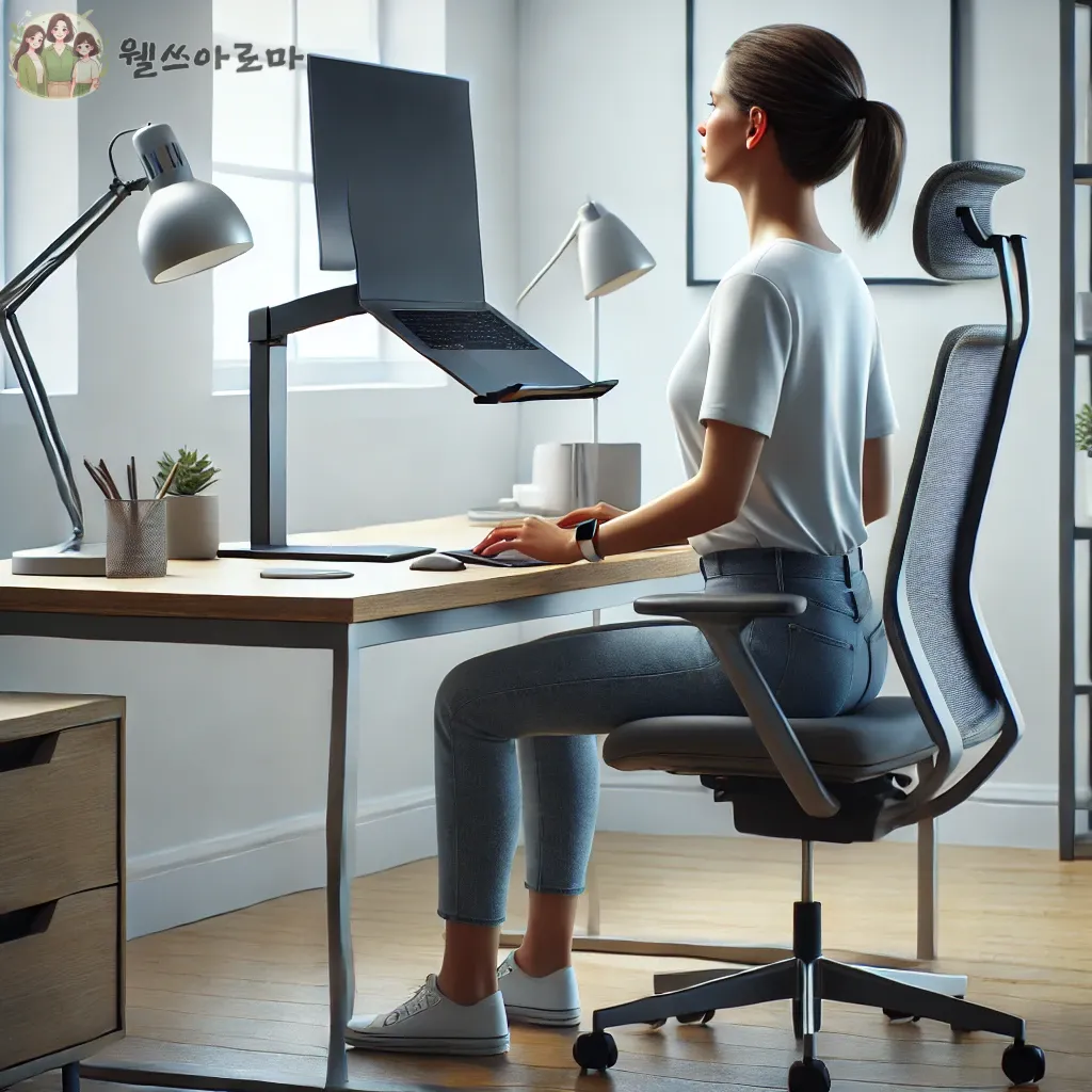 바른자세로-모니터를바라보고있는여성