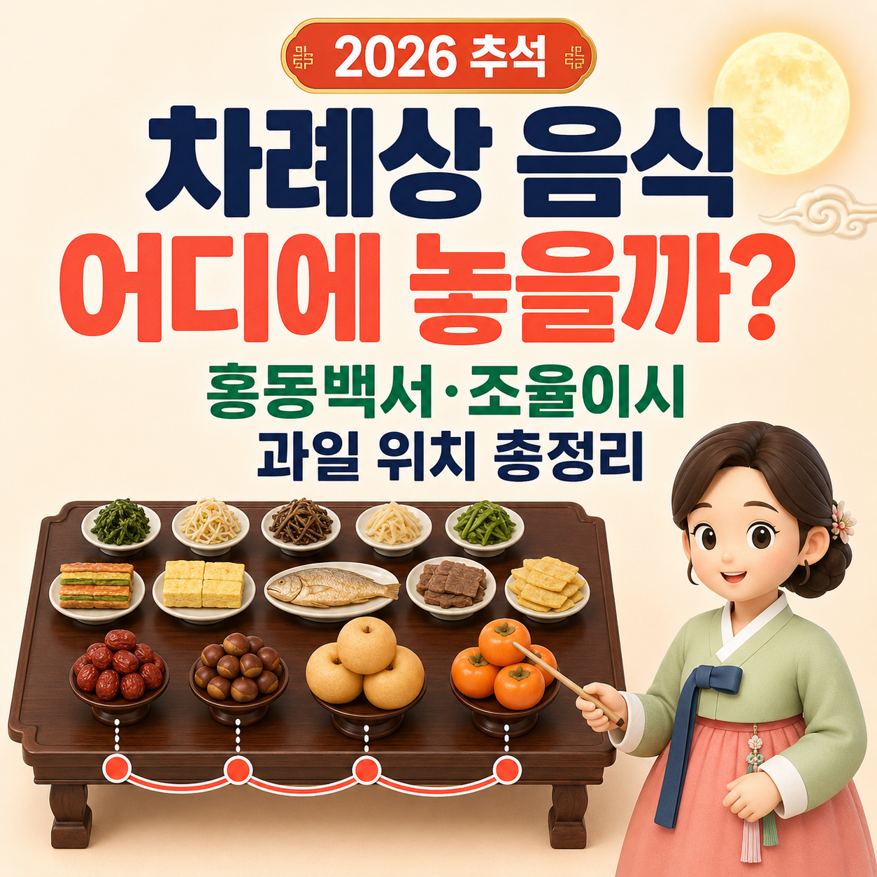 추석 차례상 음식 어디에 놓을까? 2026 홍동백서&middot;조율이시&middot;과일 위치 총정리