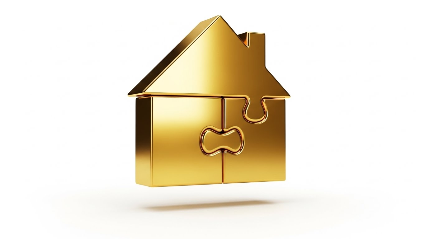 결혼이 단순한 결합을 넘어 자산과 미래의 완벽한 결합임을 상징하는 황금 퍼즐 조각