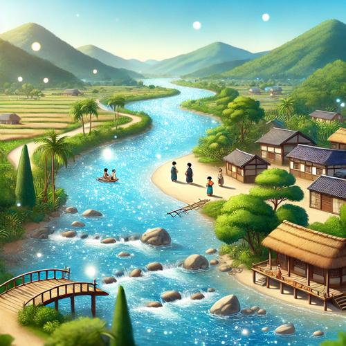 평화로운 진주의 강과 마을