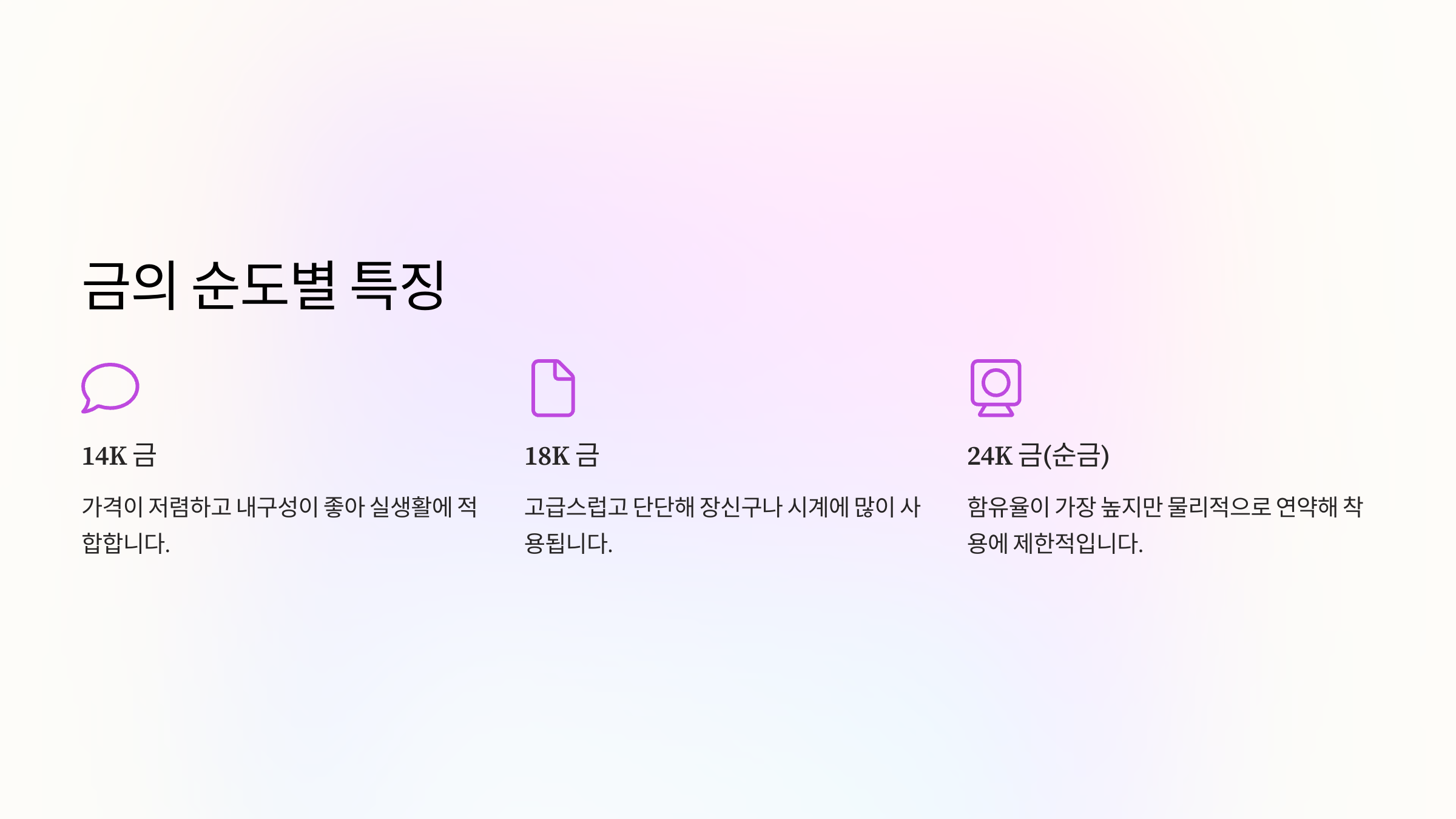 금의 순도별 특징