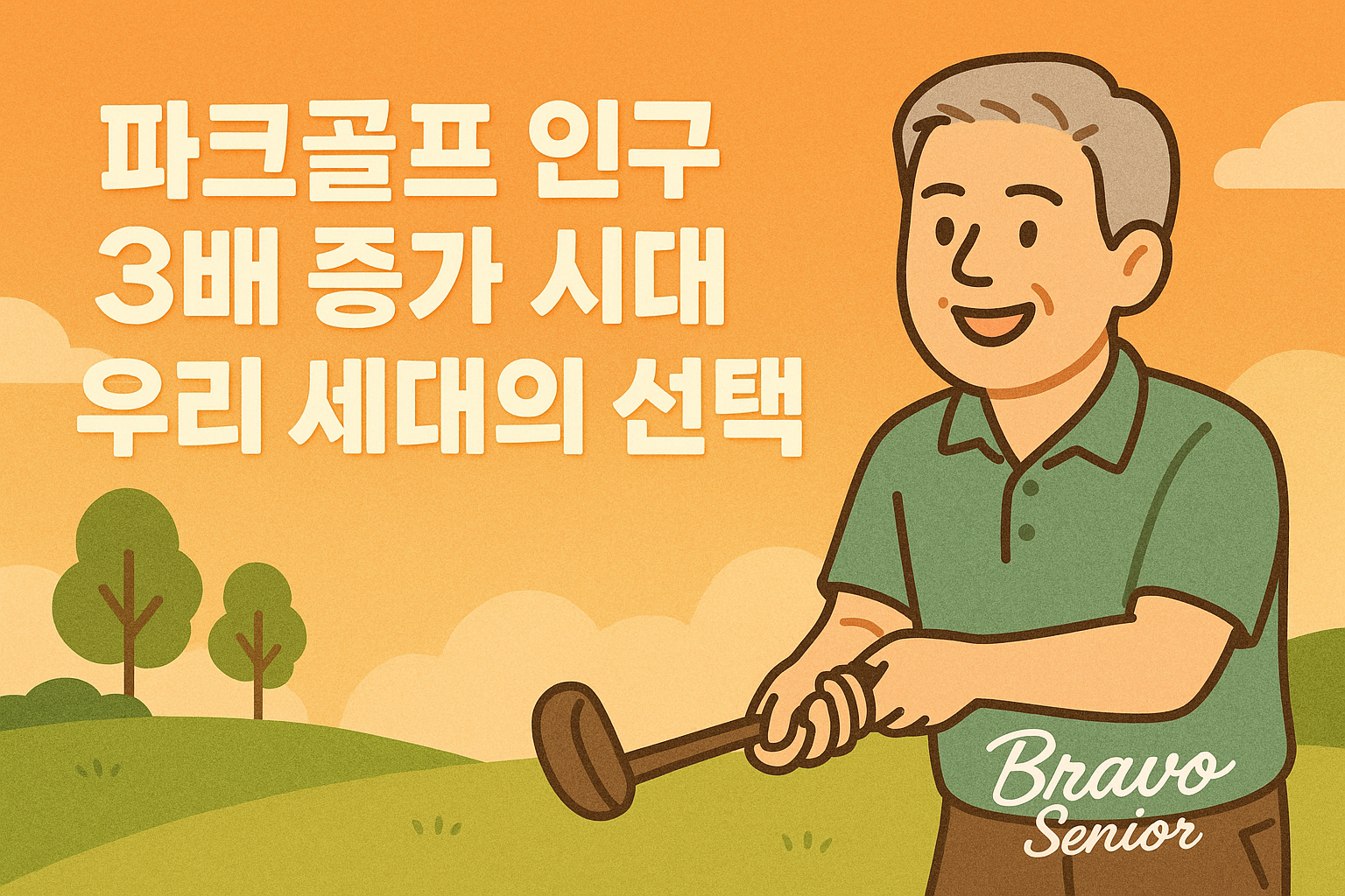 파크골프채를 들고 있는 시니어 카툰
