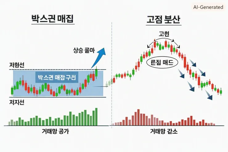 박스권 매집과 고점 분산 이미지 @AI생성