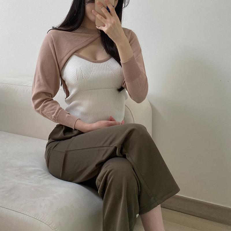 니트민소매 볼레로 가디건 투피스 세트 44565