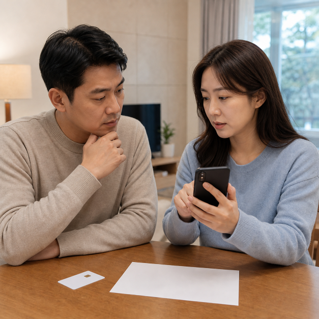 카카오페이 내용을 확인하는 한국인 실사 이미지 3