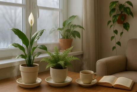 거실에 식물로 천연가습기 역할 사진