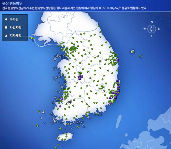 북한 핵폐수 방류 위치 평상 변동범위