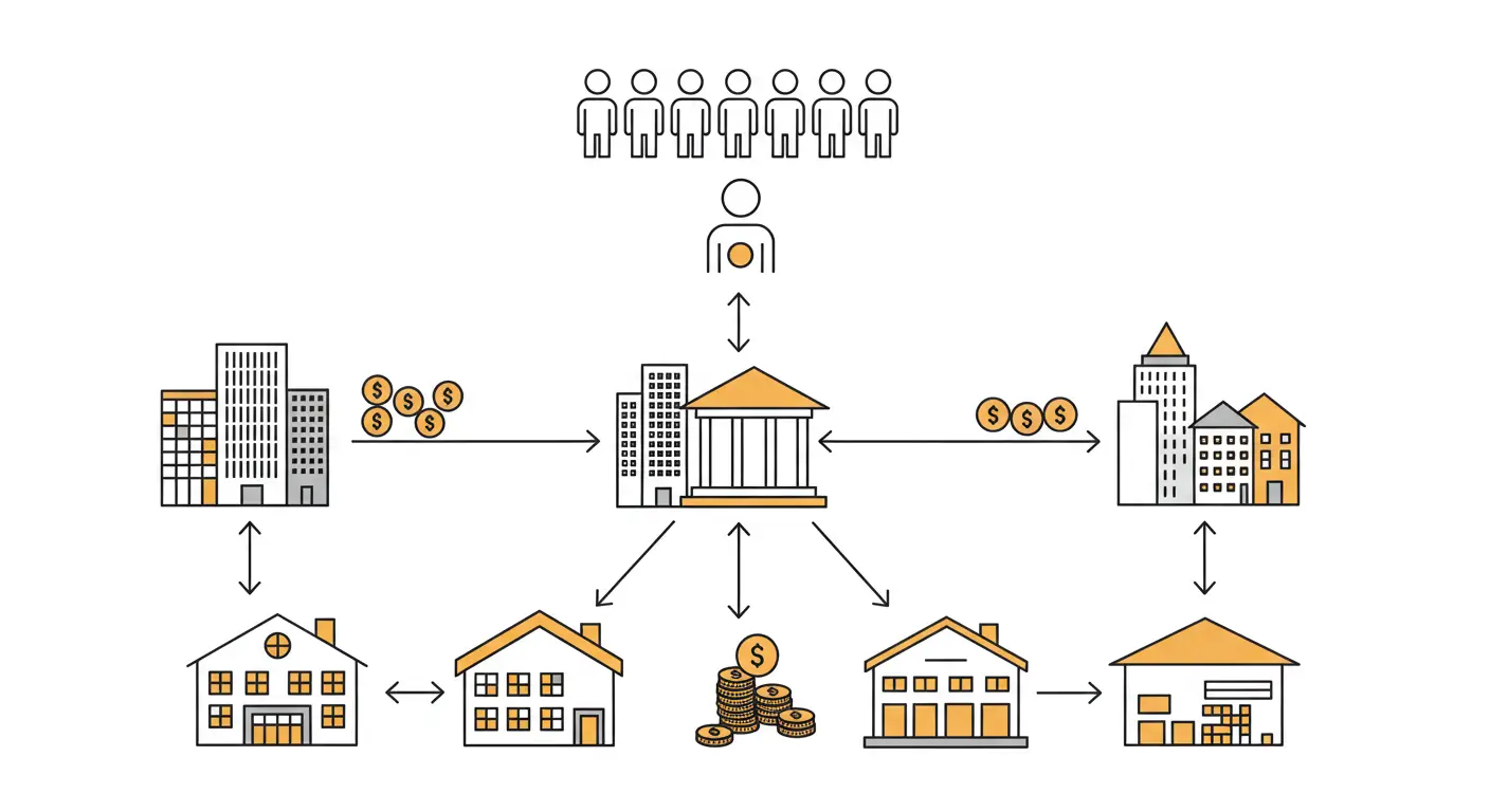 투자자, 리츠 회사, 부동산, 임대수익, 배당금으로 이어지는 리츠의 운영 구조