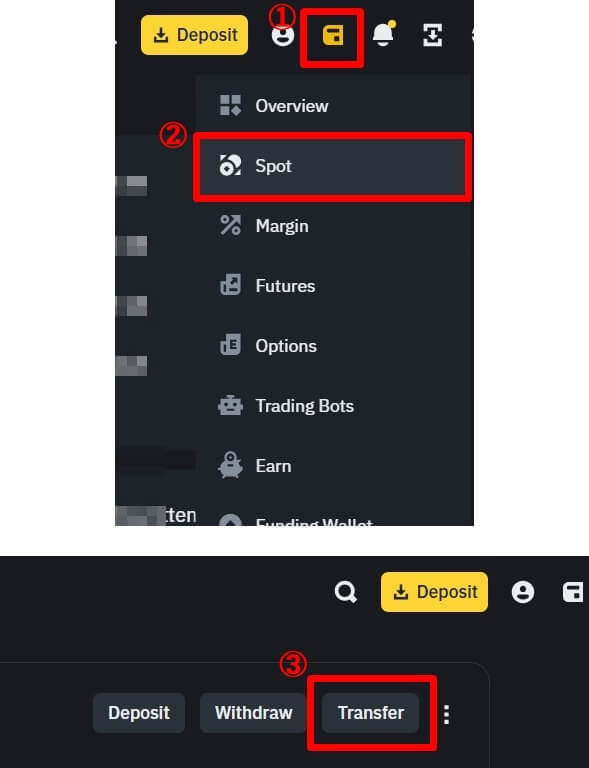 바이낸스 내부 이체 과정을 나타내는 사진