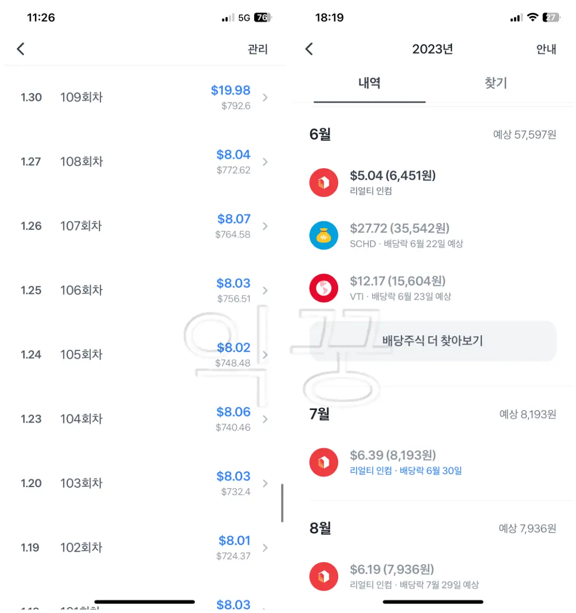 SCHD ETF 투자 사진 및 배당수익 사진2