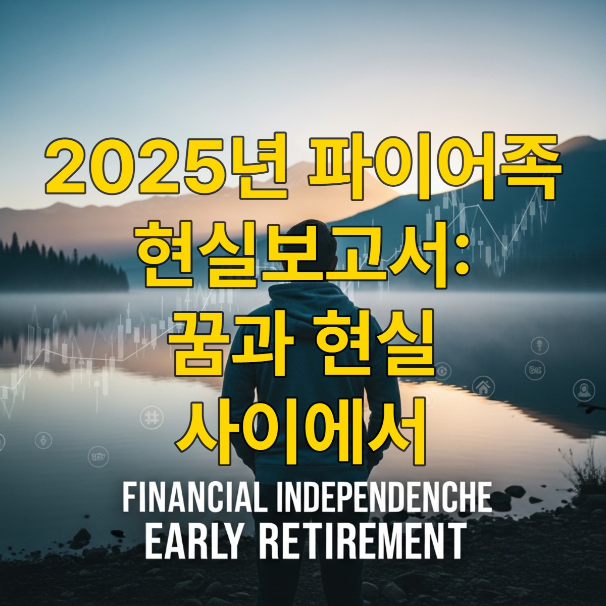 2025년 아름다운 자연 속에서 여유롭게 미래를 바라보는 파이어족의 모습, 재정적 독립과 조기 은퇴의 꿈을 상징.