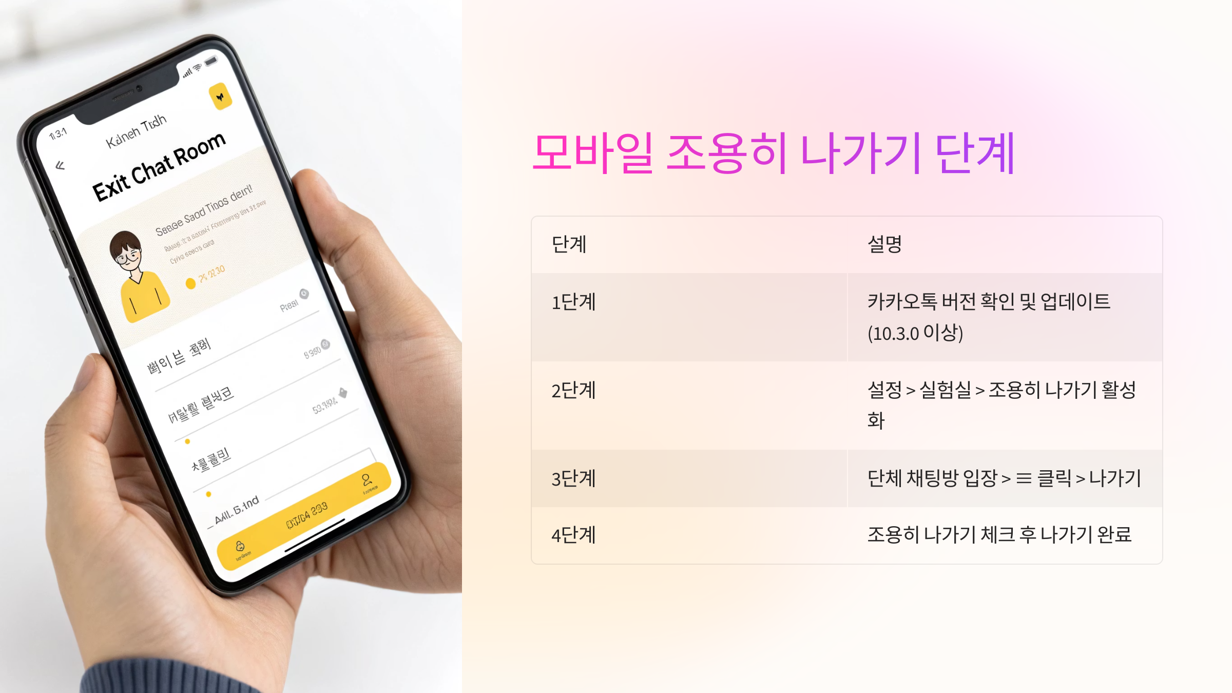 📱 모바일 조용히 나가기 단계 요약표