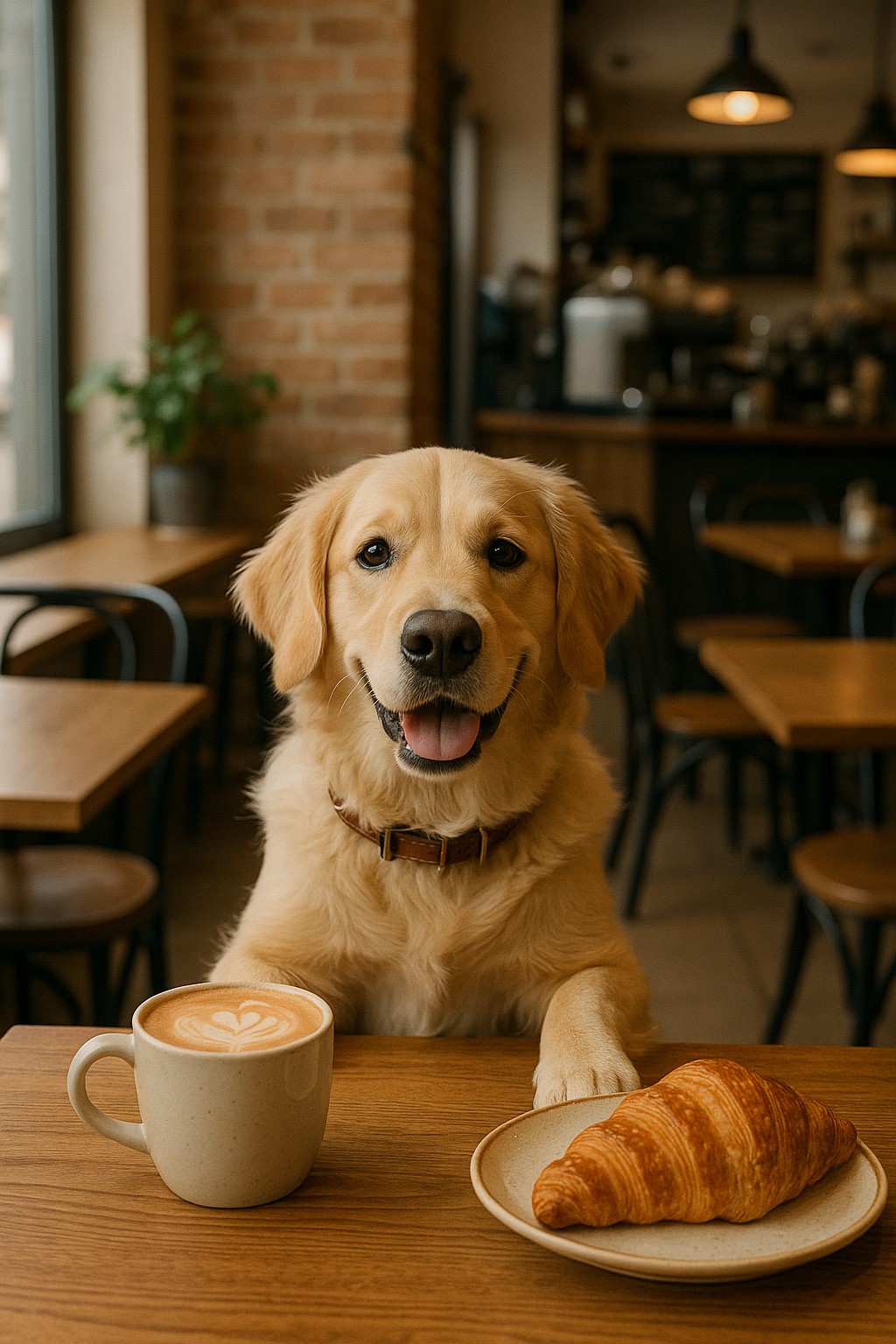 카페에 간 강아지 사진