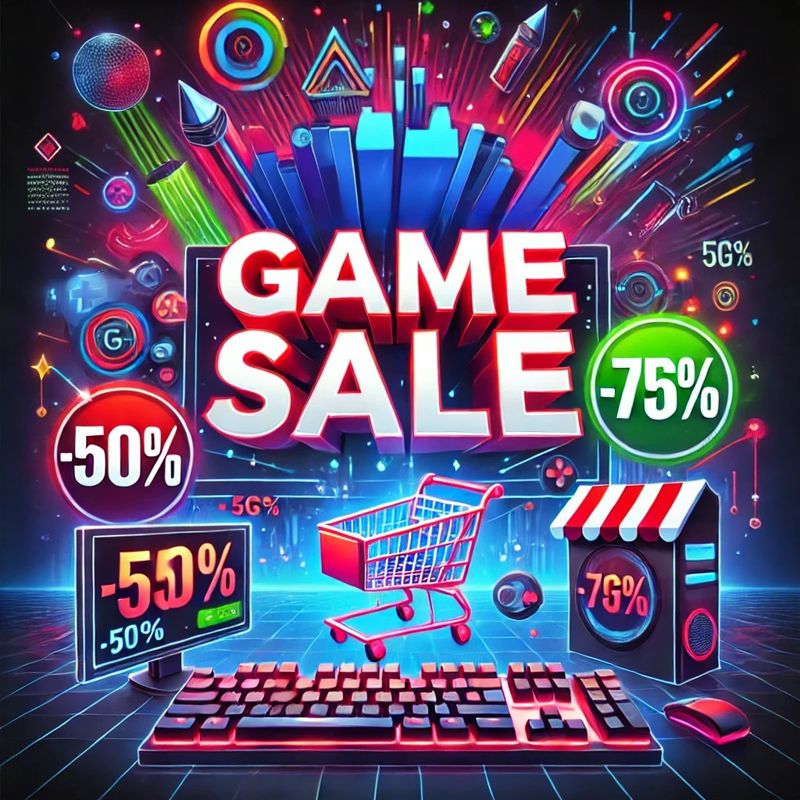 A realistic digital image of a gaming sale event, 게임 할인 이벤트