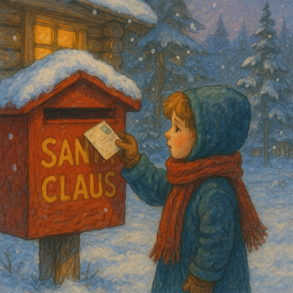“우체통에 편지를 넣는 아이 – 산타에게 보내는 진심”