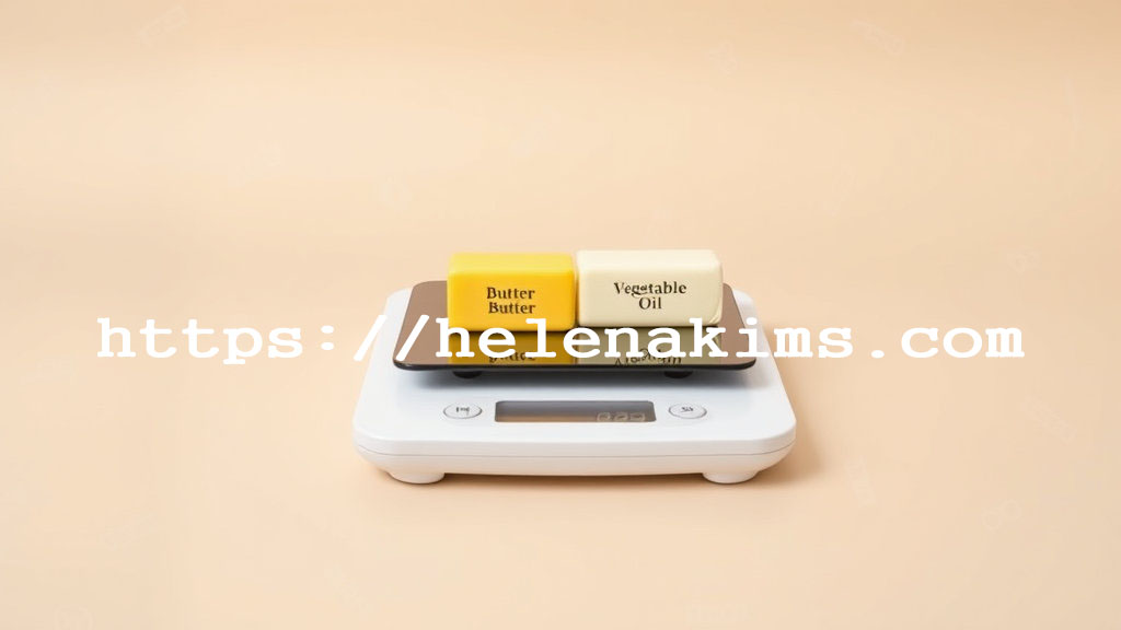 저울 위에 버터와 마가린이 올려져 있는 모습.