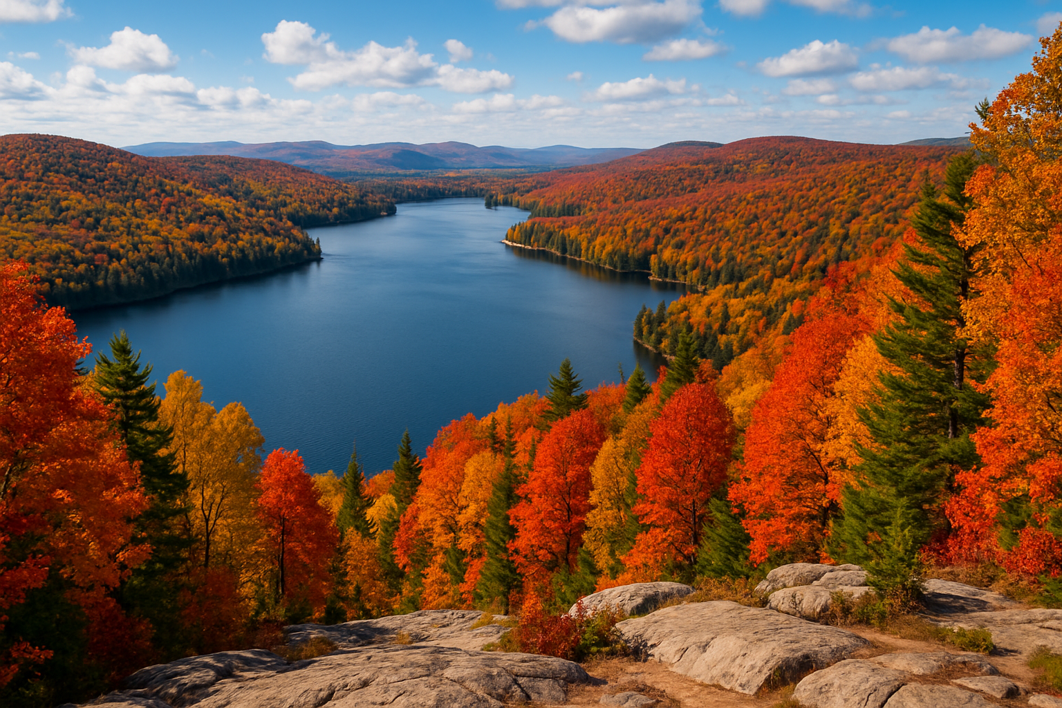 단풍이 물든 캐나다의 산과 호수