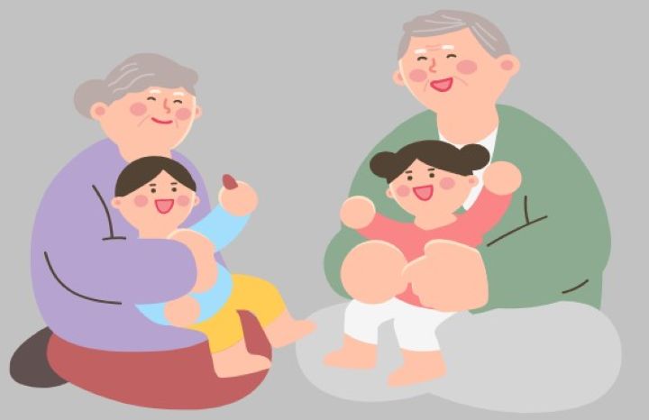 손주들을 안고 있는 할아버지 할머니