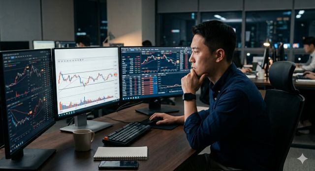 삼성전자 주가 횡보 상황에서 투자 방향을 고민하는 개인 투자자 모습