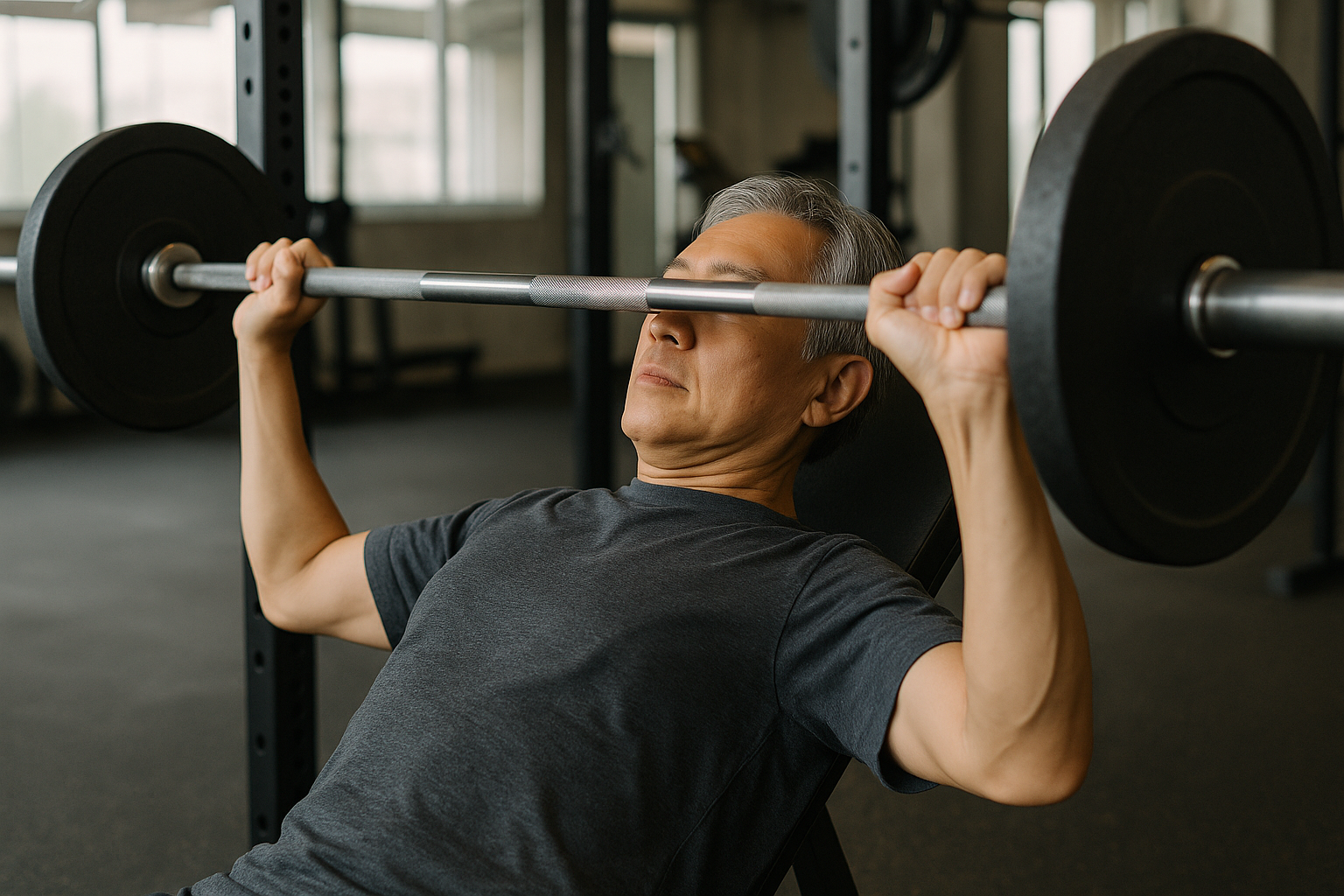덤벨을 들고 있는 중년남성