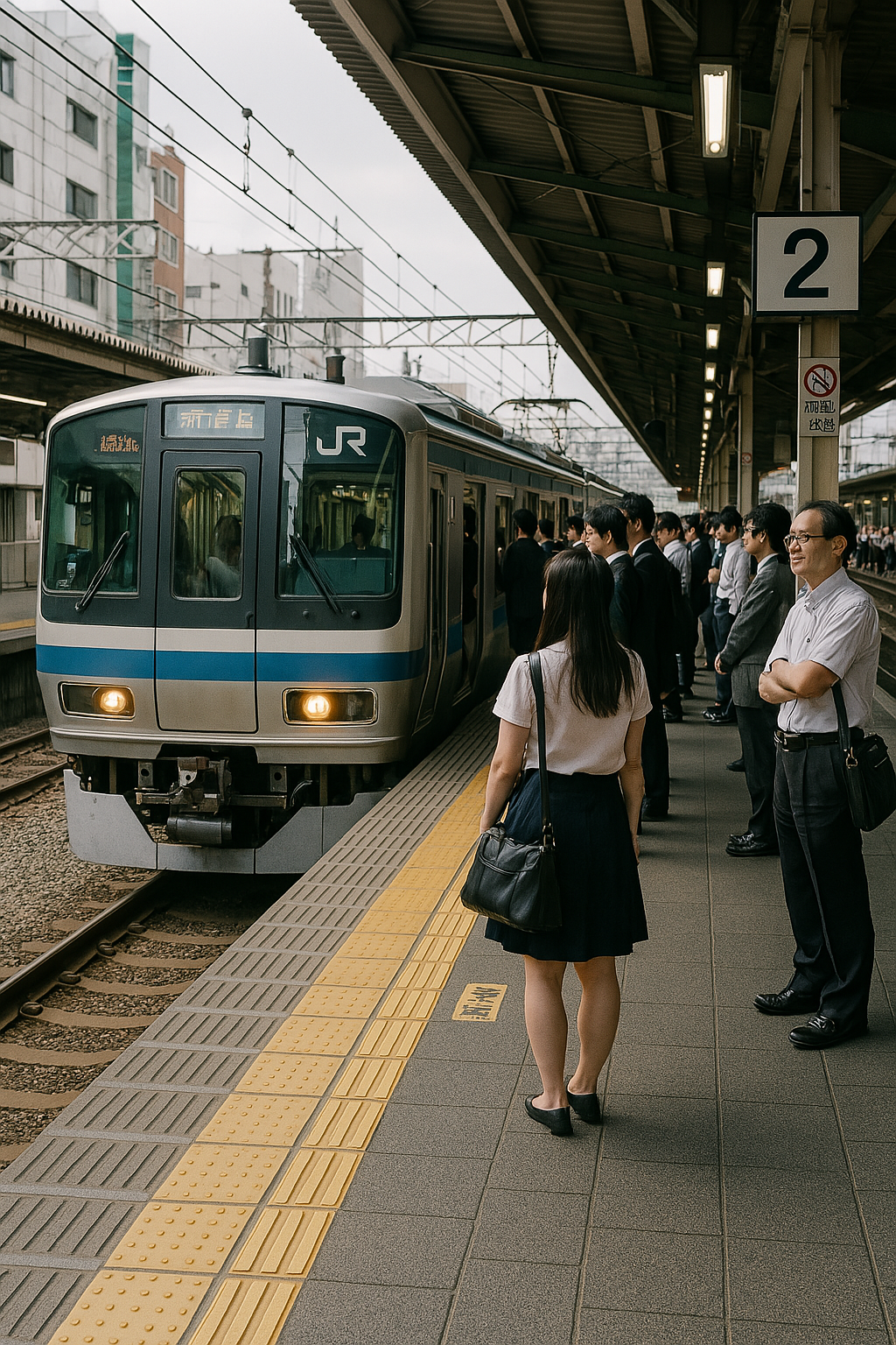 일본 열차 또는 철도 플랫폼 풍경