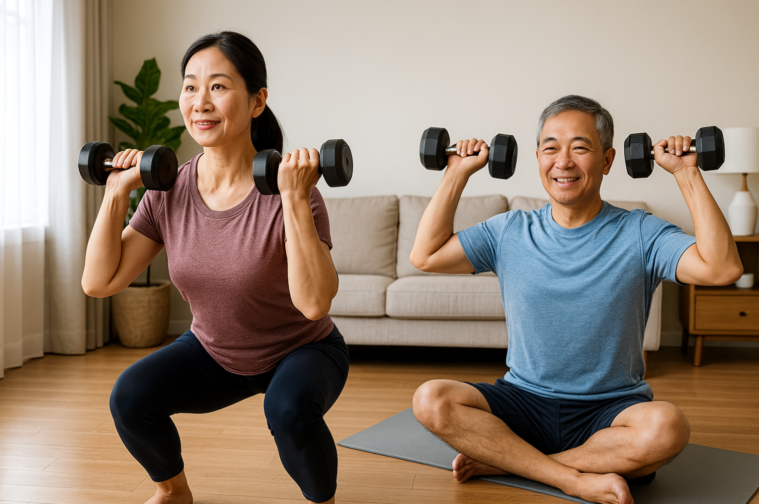 50대 중년부부 근력운동 하는 사진