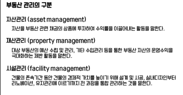 관리대상 부동산을 세가지로 구분한 사진