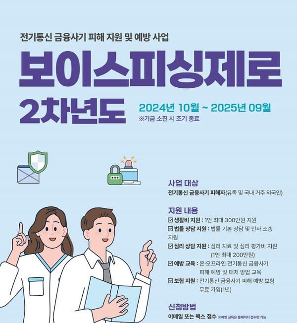 하늘색 종이에 보이스피싱제로 신청 안내 문구가 자세히 적혀있다.