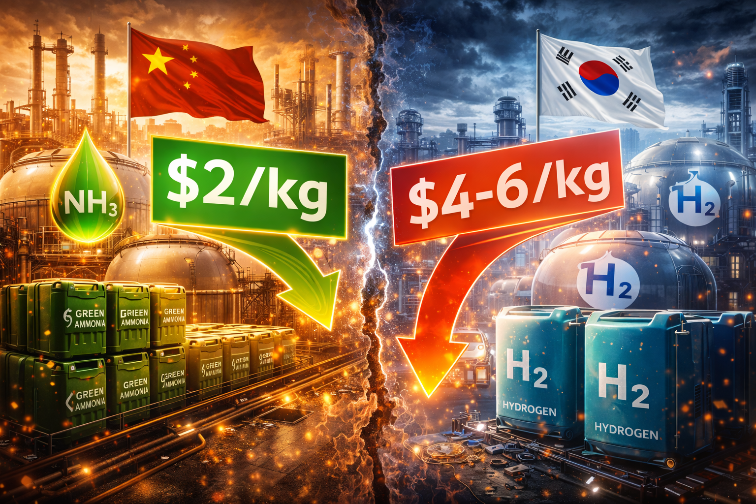 한국과 중국의 친환경 에너지 비교 이미지