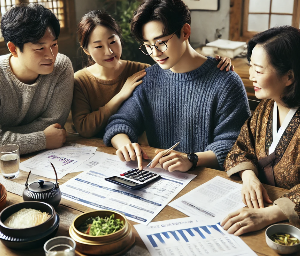 가족이 따뜻한 분위기 속에서 세금 계획을 논의하는 모습