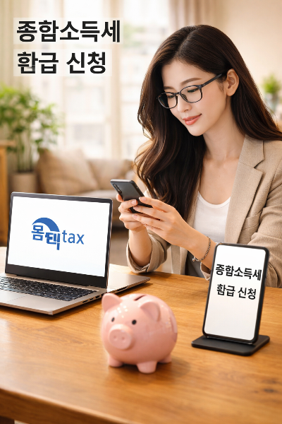 홈텍스에서 종합소득세 환급 신청하는 여성