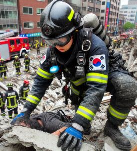 구조중인 소방관 사진