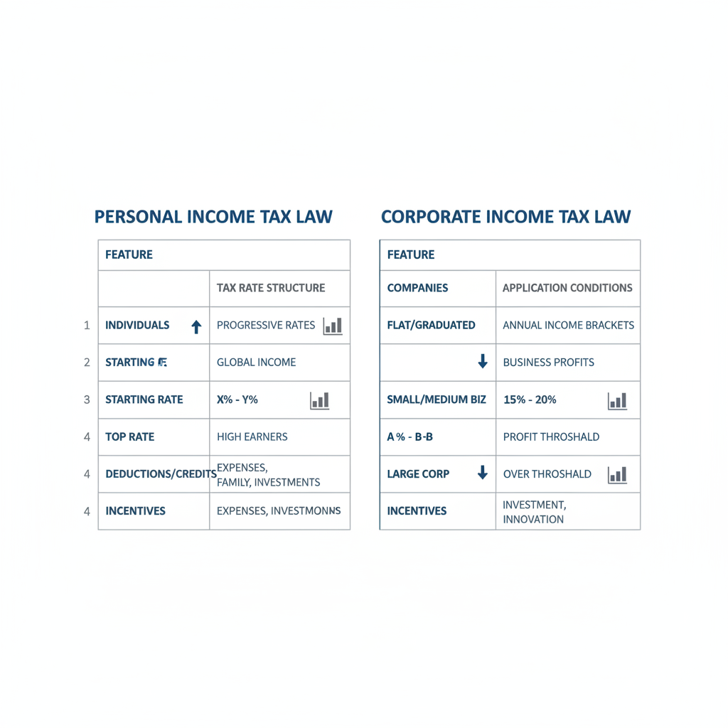 소득세법과 법인세법 세율 구조 및 적용 조건 상세 비교표