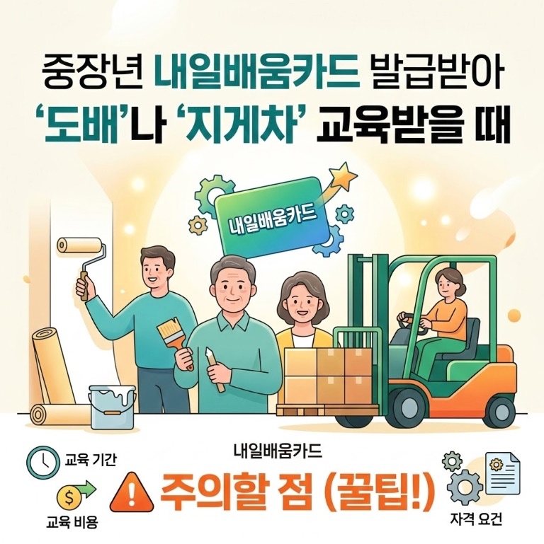 중장년 국민내일배움카드 도배 지게차 국비지원 학원 등록 전 주의사항 및 자비부담금 확인 방법 썸네일