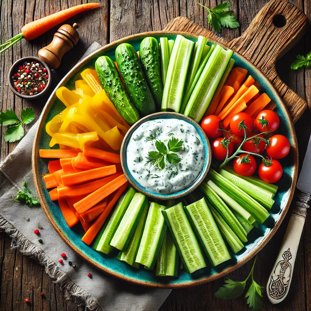 생채소 스틱과 허브 딥소스