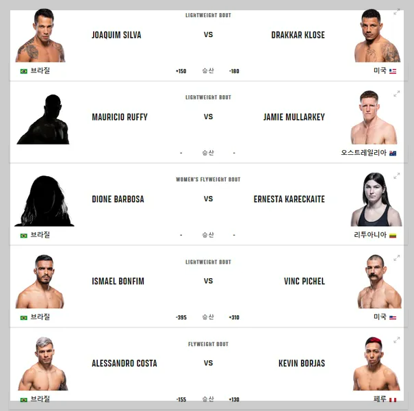 UFC 301 라이트패스 언더 카드