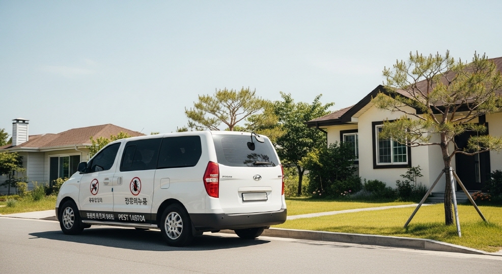 해충 방역 차량 도착 모습