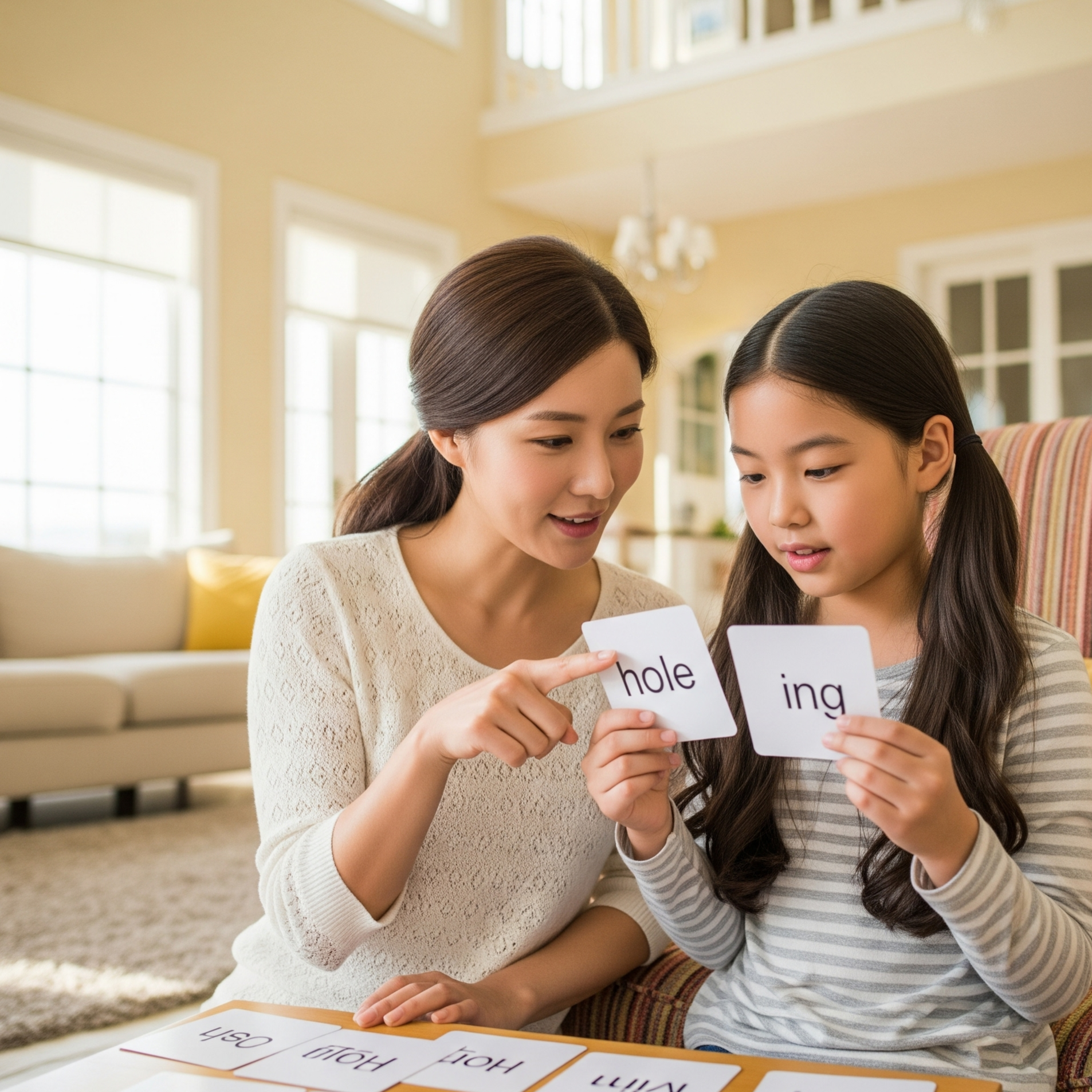 영어 단어 학습을 하고 있는 아이