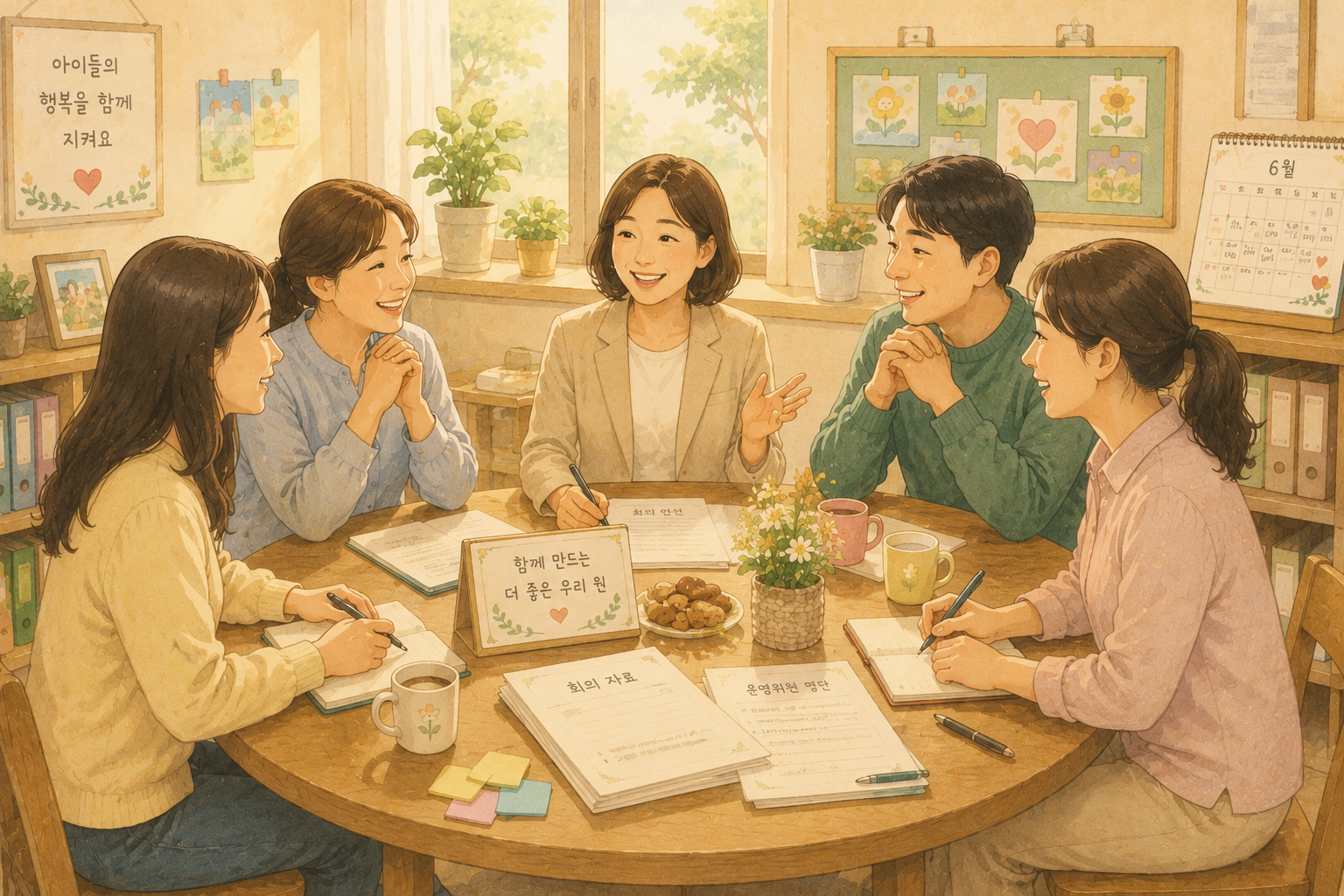 따뜻한 분위기의 협력적인 회의
