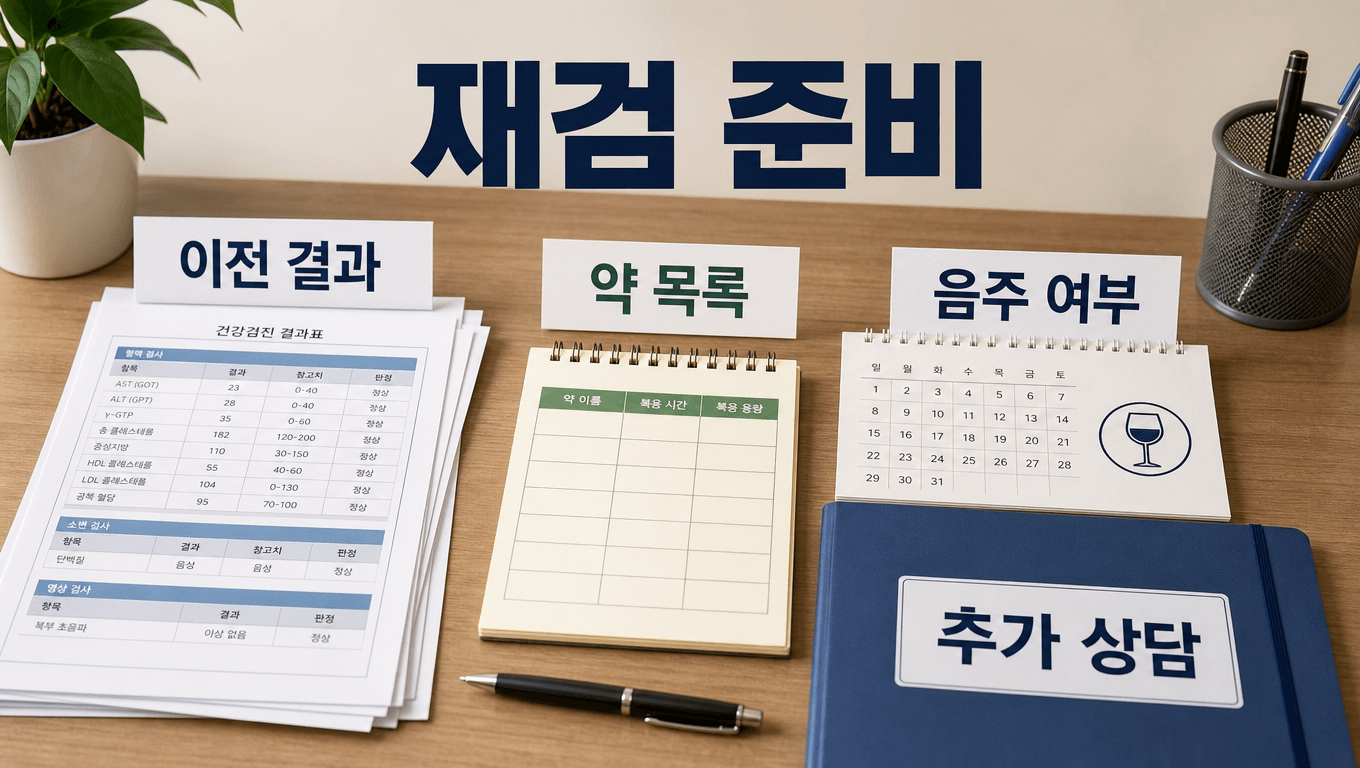 간수치 재검 전 음주 약 복용 이전 검사 결과를 정리하는 체크리스트