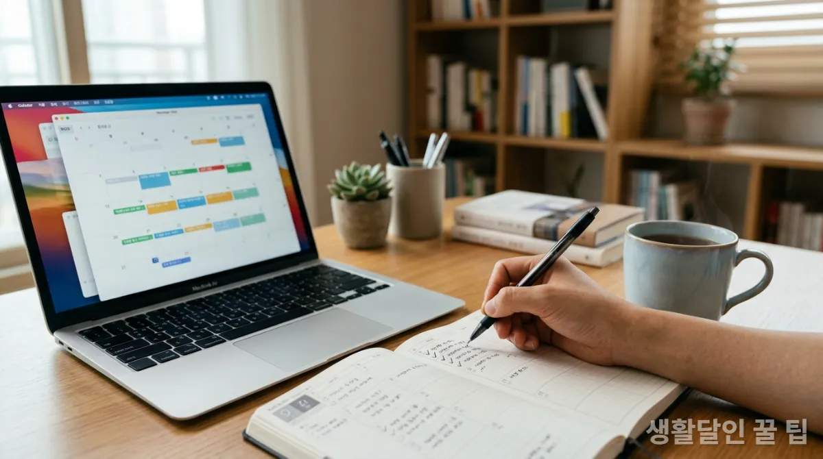 부업 성공을 위한 효율적인 시간 관리와 마인드셋을 상징하는 정리된 책상과 플래너