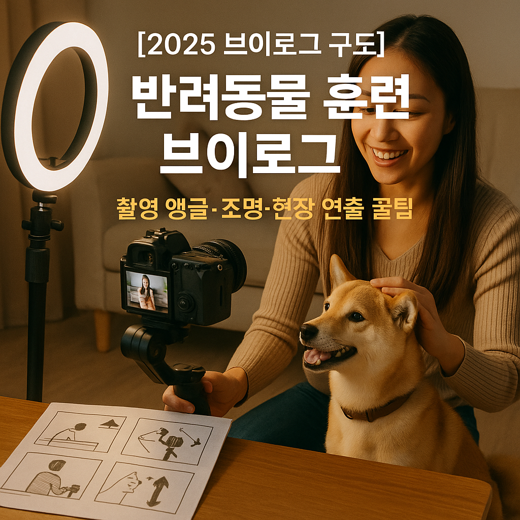 반려동물 훈련 브이로그 구도 2025 | 촬영 앵글·조명·현장 연출 꿀팁