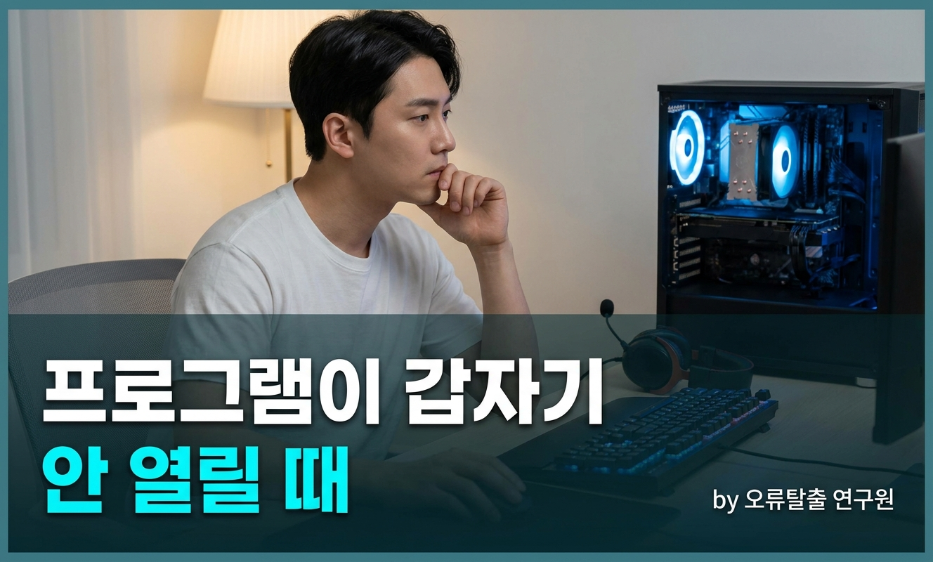 책상에 앉아 데스크탑 본체 옆에서 생각하는 남성