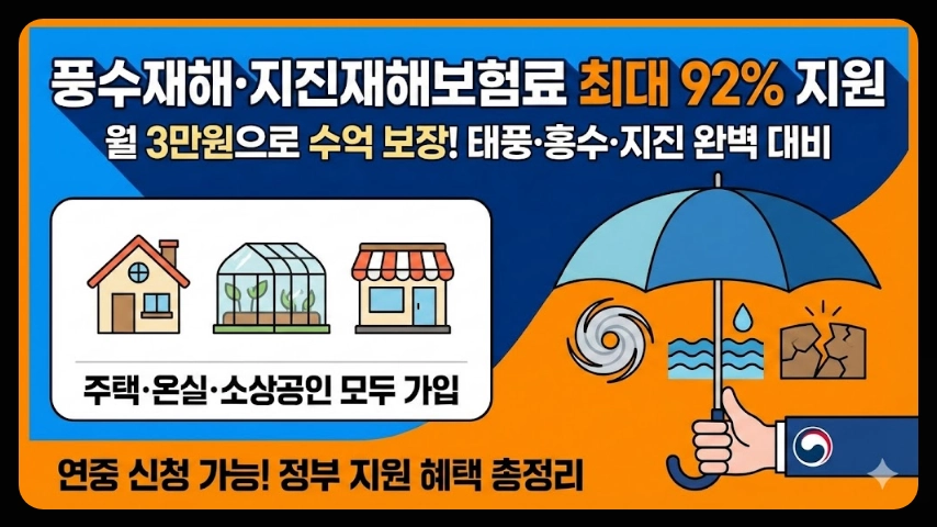 풍수재해 지진재해보험료 지원혜택,가입대상,보장범위