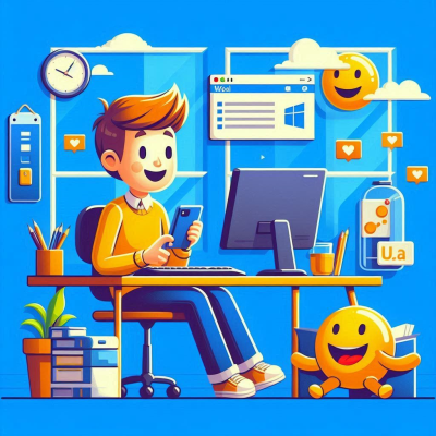 컴퓨터 앞에서 일을 하고 있는 소년과 주변의 장난감들