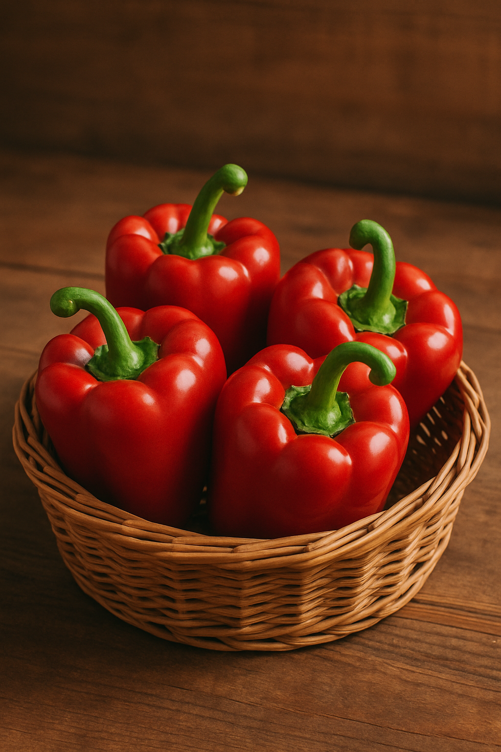 바구니에 담긴 빨간 파프리카 이미지