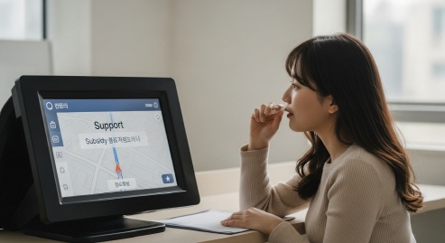 내비게이션 화면에 &amp;#39;지원금&amp;#39;이라는 경로가 표시된 장면