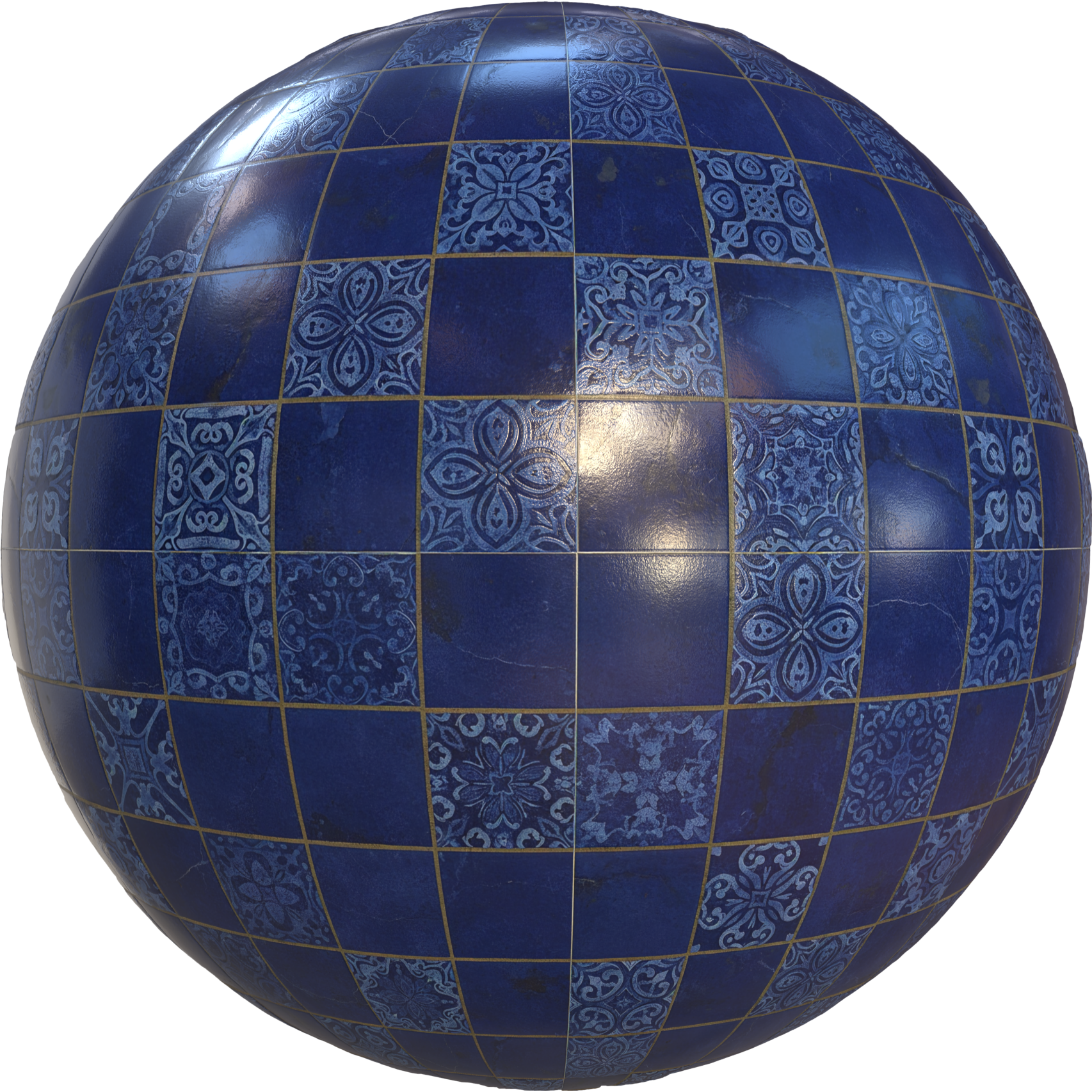 dark ornate ceramic blue tile pbr texture sbsar